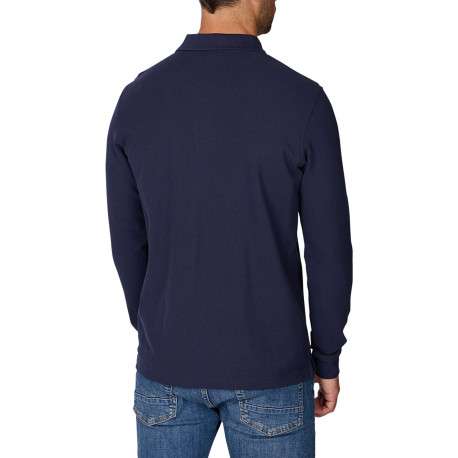 Polo en coton biologique marine uni avec une coupe droite et des boutons - Image 2