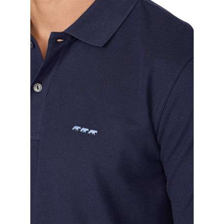 Polo en coton biologique marine uni avec une coupe droite et des boutons - Image 3