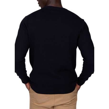 Pull en coton noir uni avec une coupe droite à col v et logo iconique - Image 2