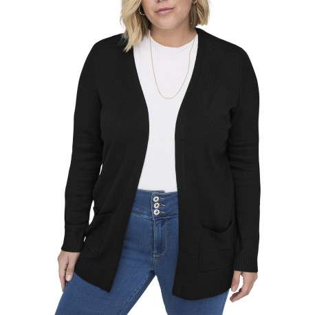 Gilet noir uni pourvu de manches longues et de poches à l'avant - Image 3