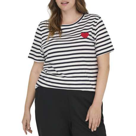T-shirt en coton biologique blanc et marine orné d'un motif marinière - Image 3