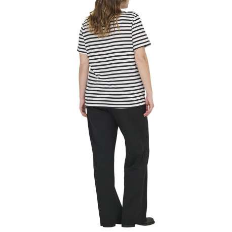 T-shirt en coton biologique blanc et marine orné d'un motif marinière - Image 4
