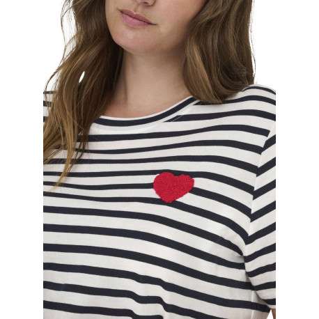 T-shirt en coton biologique blanc et marine orné d'un motif marinière - Image 5