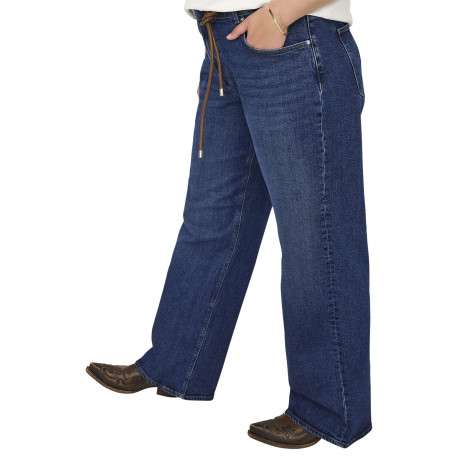 Jean en coton indigo coupe bootcut pourvu de passants pour la ceinture - Image 4
