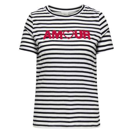T-shirt en coton biologique blanc et marine orné d'un motif marinière