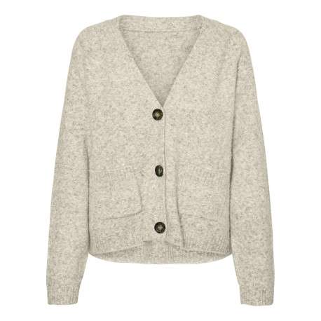 Gilet écru uni avec une coupe droite à col v et des manches longues