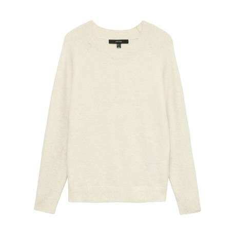 Pull écru uni avec une coupe droite à col rond et des manches longues