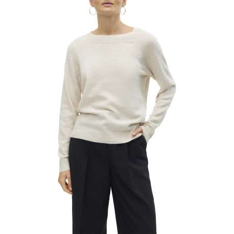 Pull écru uni avec une coupe droite à col rond et des manches longues - Image 2