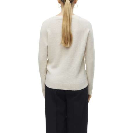 Pull écru uni avec une coupe droite à col rond et des manches longues - Image 3