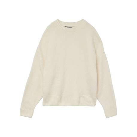 Pull écru uni avec une coupe droite à col rond et des manches longues