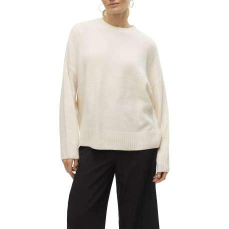 Pull écru uni avec une coupe droite à col rond et des manches longues - Image 2
