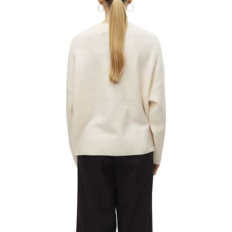Pull écru uni avec une coupe droite à col rond et des manches longues - Image 3