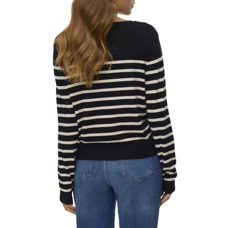 Gilet noir et blanc à motif rayé pourvu d'un col v et de manches longues - Image 3