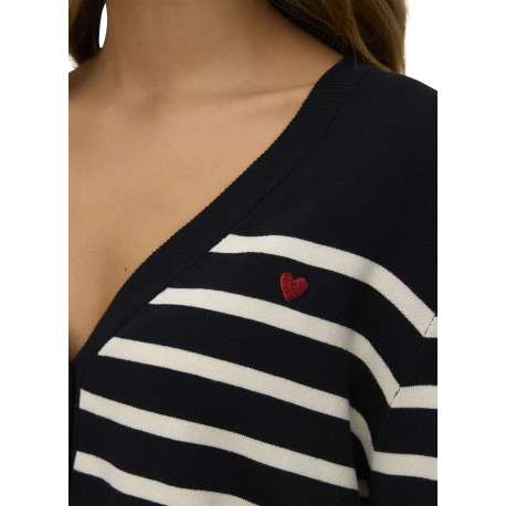 Gilet noir et blanc à motif rayé pourvu d'un col v et de manches longues - Image 4