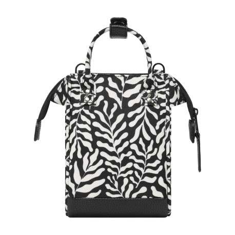 Sac à bandoulière noir et blanc motif végétal pourvu d'une fermeture zippée - Image 2