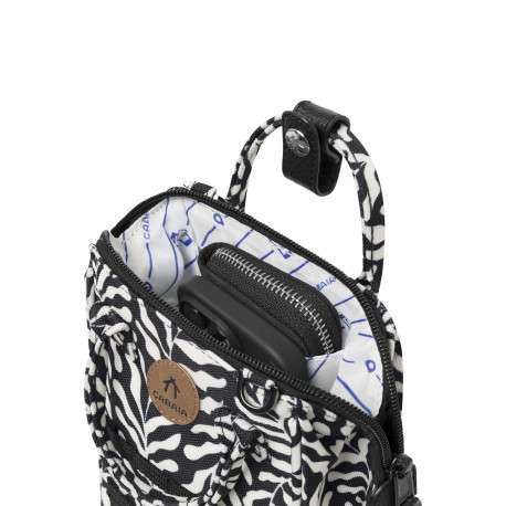 Sac à bandoulière noir et blanc motif végétal pourvu d'une fermeture zippée - Image 3
