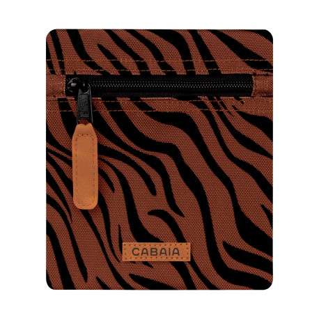 Pochette marron ornée d'un motif zébré avec une fermeture zippée