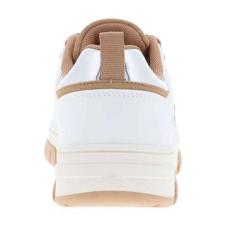 Sneakers blanches à talon plat avec des lacets camel et des fils métallisés - Image 6