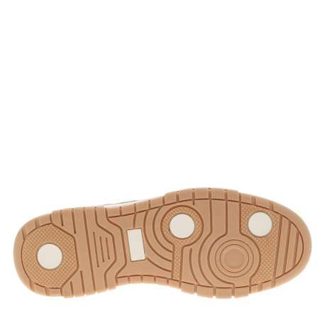 Sneakers blanches à talon plat avec des lacets camel et des fils métallisés - Image 5