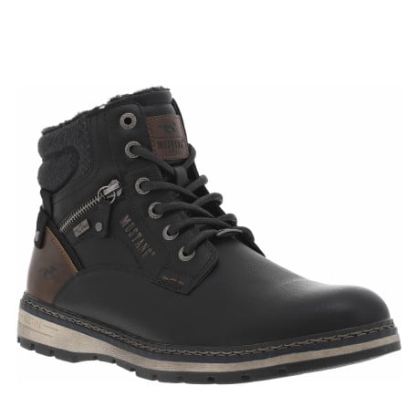 Bottines noires à talon plat pourvues d'une fermeture zippée et de lacets - Image 4