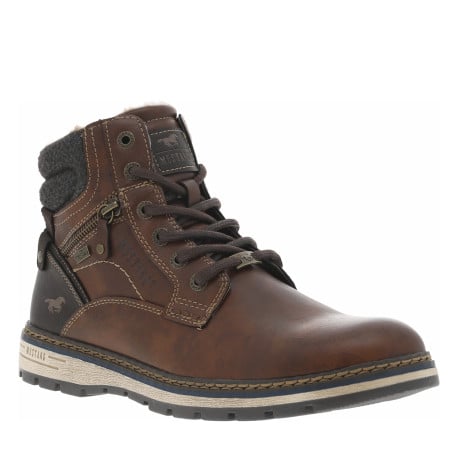 Bottines cognac à talon plat pourvues d'une fermeture zippée et de lacets - Image 4