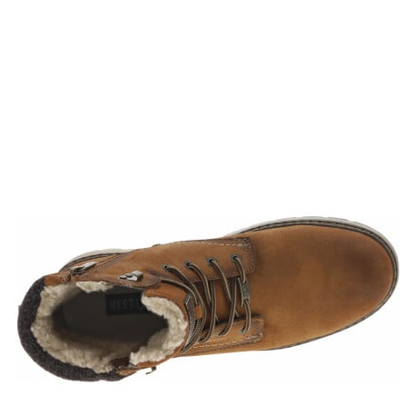 Bottines cognac à talon plat pourvues d'une fermeture zippée et de lacets - Image 5