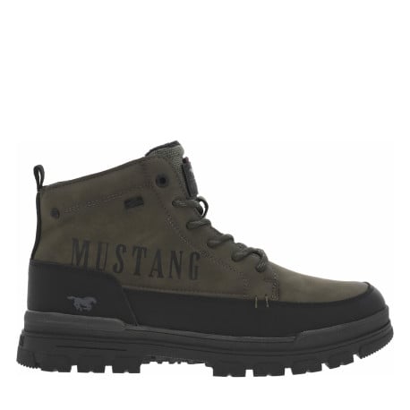 Bottines olive à talon plat pourvues d'une fermeture zippée et de lacets