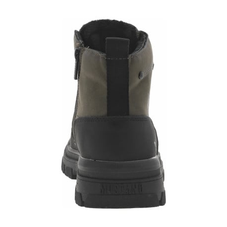 Bottines olive à talon plat pourvues d'une fermeture zippée et de lacets - Image 7