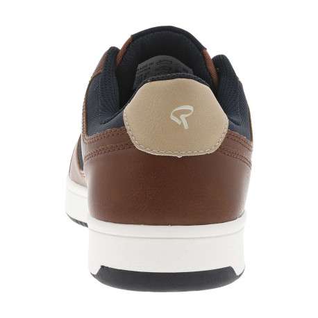 Sneakers cognac à talon plat avec des lacets marine et logo embossé - Image 6