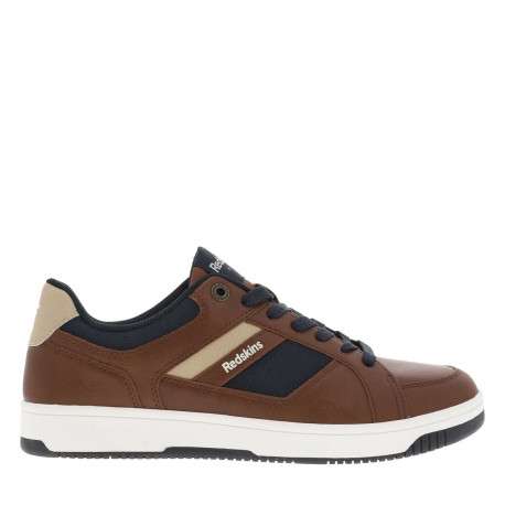 Sneakers cognac à talon plat avec des lacets marine et logo embossé - Image 2