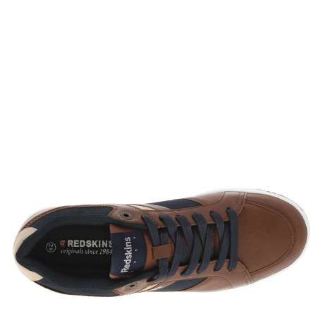 Sneakers cognac à talon plat avec des lacets marine et logo embossé - Image 4