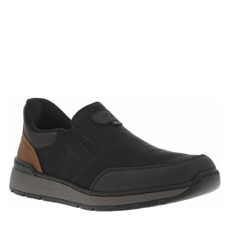 Mocassins noirs et marron avec un talon plat texturé et à slip-on - Image 3
