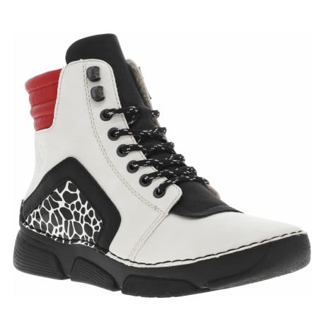 Bottines écrues à talon compensé bas avec des lacets et un zip latéral