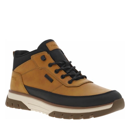 Bottines miel à talon plat avec des lacets ronds et un zip latéral