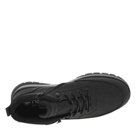 Bottines noires à talon plat avec des lacets ronds et un zip latéral - Image 4