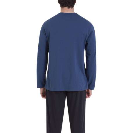 Pyjama en coton bleu marine imprimé et pourvu de manches longues - Image 3