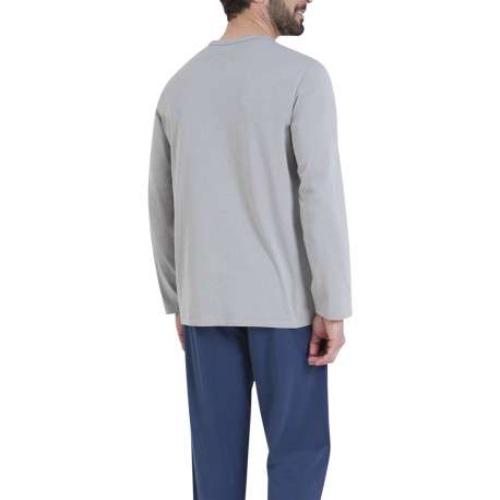 Pyjama en coton bleu marine et gris pourvu de manches longues - Image 3