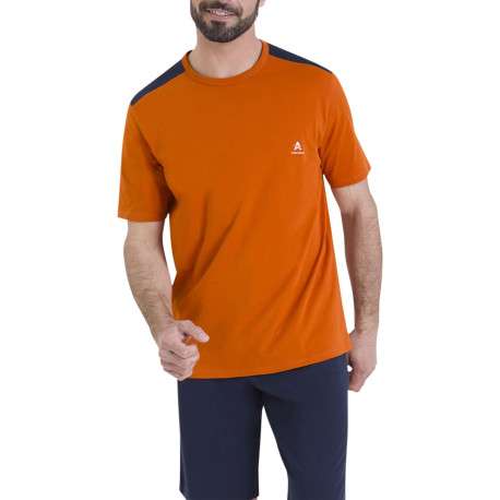 Pyjama short en coton bleu marine et orange pourvu de manches courtes