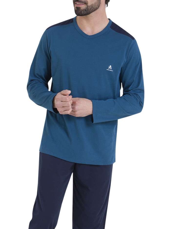 Pyjama en coton bleu uni...