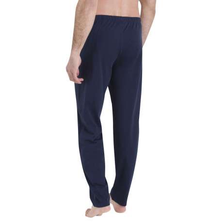 Pyjama en coton bleu uni pourvu d'un col v et de manches longues - Image 4