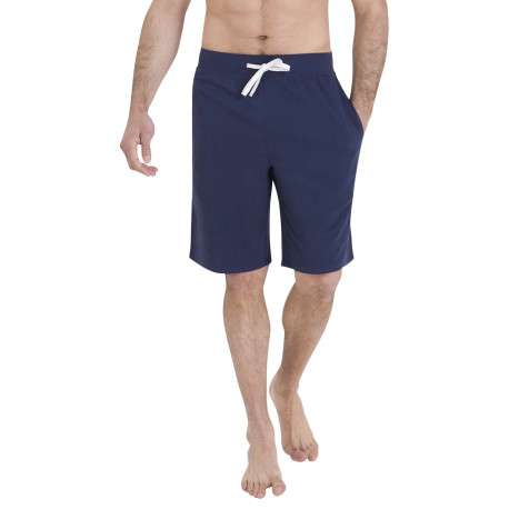 Pyjama en coton bleu marine et jaune pourvu de manches courtes - Image 2