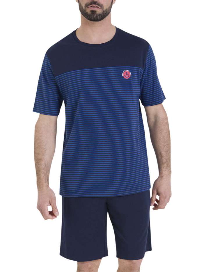 Pyjama short en coton bleu...