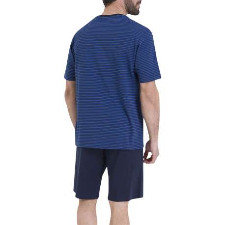 Pyjama short en coton bleu rayé pourvu d'un col rond et de manches courtes - Image 3