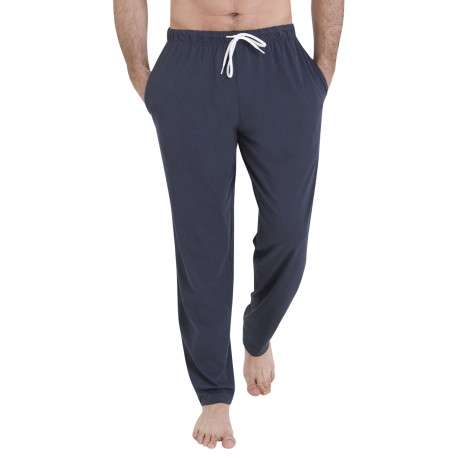 Pyjama en coton bleu rayé pourvu d'un col rond et de manches longues - Image 2