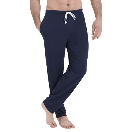 Pyjama en coton bleu marine rayé pourvu d'un col rond et de manches longues - Image 2