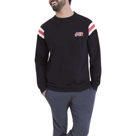 Pyjama en coton noir et gris pourvu d'un col rond et de manches longues