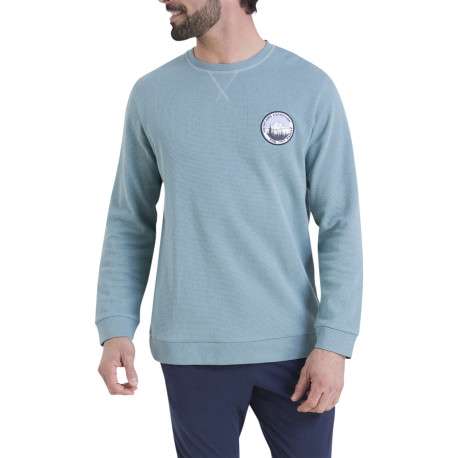 Pyjama en coton marine et bleu clair pourvu d'un col rond et de manches longues