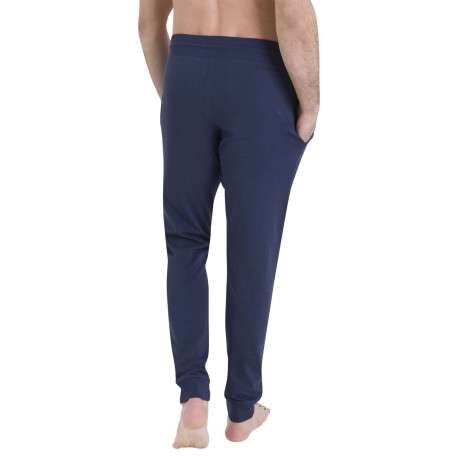 Pyjama en coton marine et bleu clair pourvu d'un col rond et de manches longues - Image 4