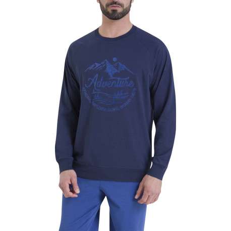 Pyjama en coton bleu imprimé à l'avant et pourvu d'un col rond