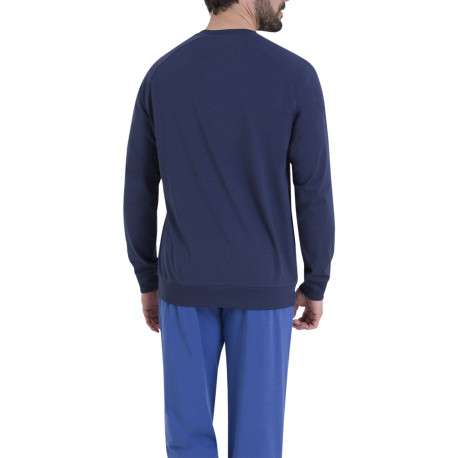 Pyjama en coton bleu imprimé à l'avant et pourvu d'un col rond - Image 3